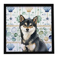 Black and Tan Shiba Inu Coastal Sea Glass Framed Metal Print Bathroom, Kitchen, Office, Home Decor Wall Art Ready to Hang, Square, 8X8