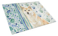 Cream Shiba Inu Coastal Sea Glass Cutting Board Tempered Glass Kitchen Cutting Surface, Heat Resistant Chopping, Non-Slip Feet, Food Prep & Serving