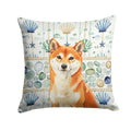 Red Shiba Inu Coastal Sea Glass Decorative Throw Pillow 14x14 Indoor Outdoor Accent Cushion, Fabric Cover with Insert for Sofa, Bed, Porch & Living Room