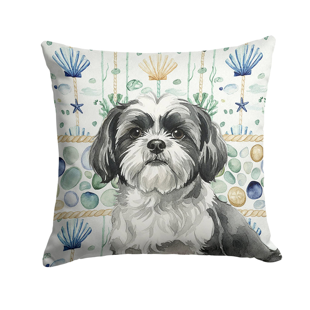 Black and White Shih Tzu Coastal Sea Glass Decorative Throw Pillow 18x18 Indoor Outdoor Accent Cushion, Fabric Cover with Insert for Sofa, Bed, Porch & Living Room