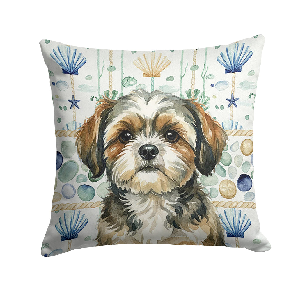 Brindle Shih Tzu Coastal Sea Glass Decorative Throw Pillow 18x18 Indoor Outdoor Accent Cushion, Fabric Cover with Insert for Sofa, Bed, Porch & Living Room