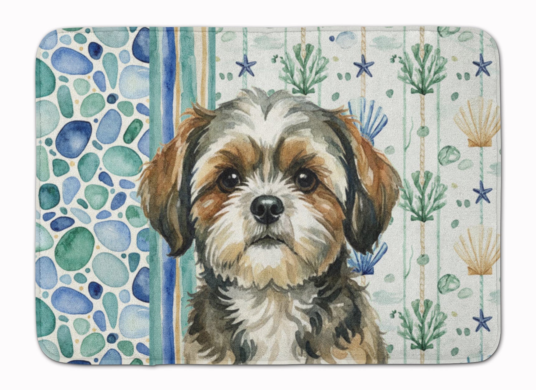 Brindle Shih Tzu Coastal Sea Glass Memory Foam Kitchen Mat Machine Washable Anti-Fatigue Cushion Comfort Bath or Kitchen Rug