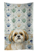 Gold and White Shih Tzu Coastal Sea Glass Kitchen Towel Velour Plush Front and Cotton Loop Back Machine Washable