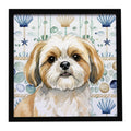 Gold and White Shih Tzu Coastal Sea Glass Framed Metal Print Bathroom, Kitchen, Office, Home Decor Wall Art Ready to Hang, Square, 8X8
