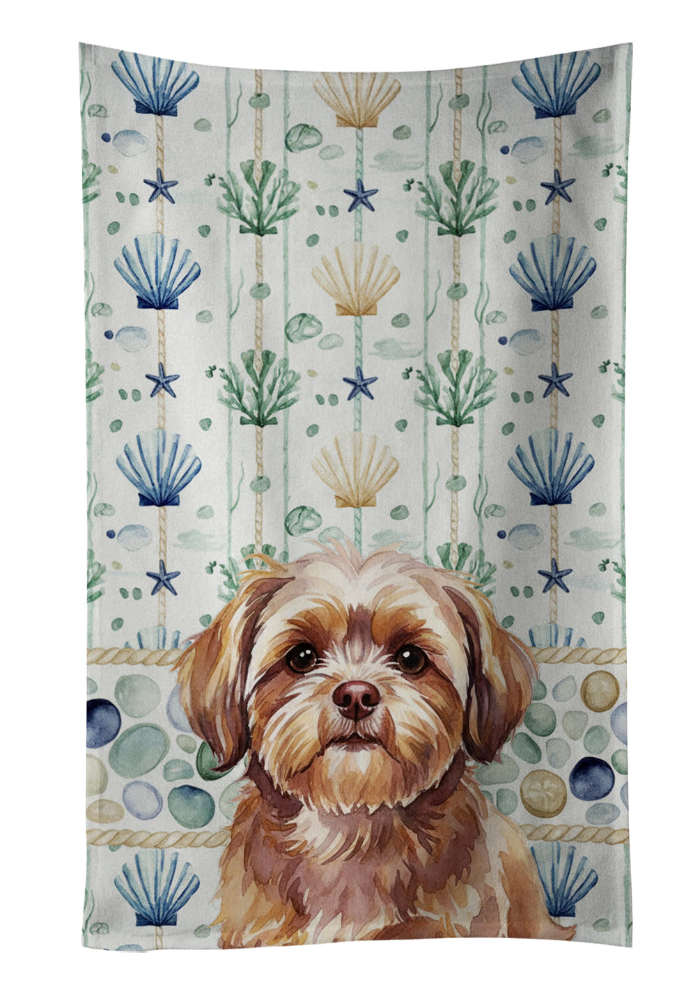 Liver Shih Tzu Coastal Sea Glass Kitchen Towel Velour Plush Front and Cotton Loop Back Machine Washable