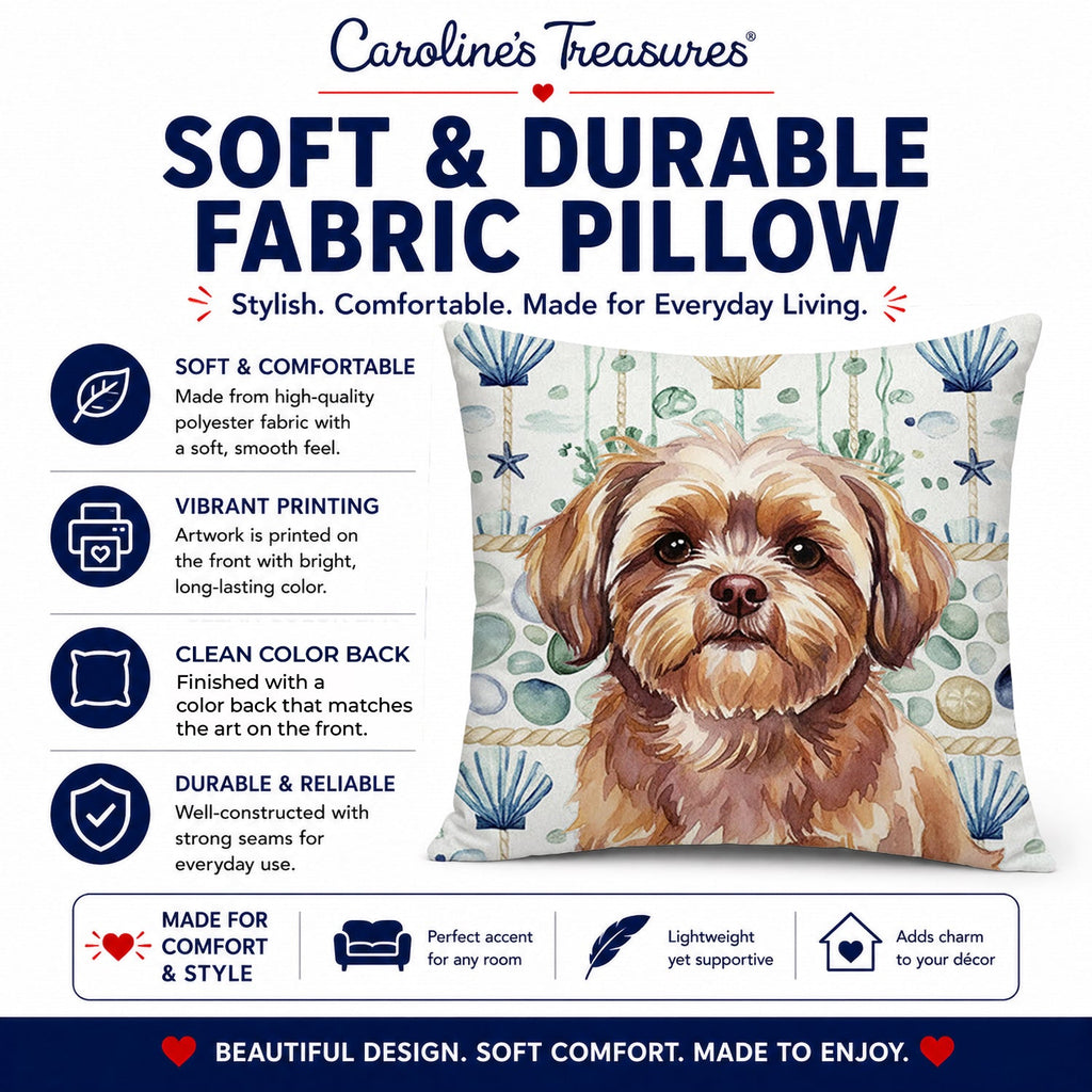 Liver Shih Tzu Coastal Sea Glass Decorative Throw Pillow 14x14 Indoor Outdoor Accent Cushion, Fabric Cover with Insert for Sofa, Bed, Porch & Living Room