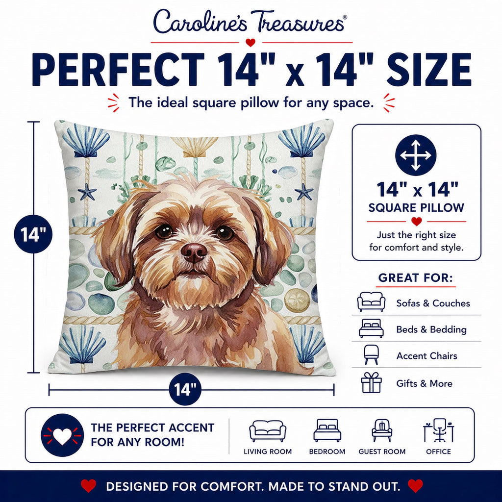 Liver Shih Tzu Coastal Sea Glass Decorative Throw Pillow 14x14 Indoor Outdoor Accent Cushion, Fabric Cover with Insert for Sofa, Bed, Porch & Living Room