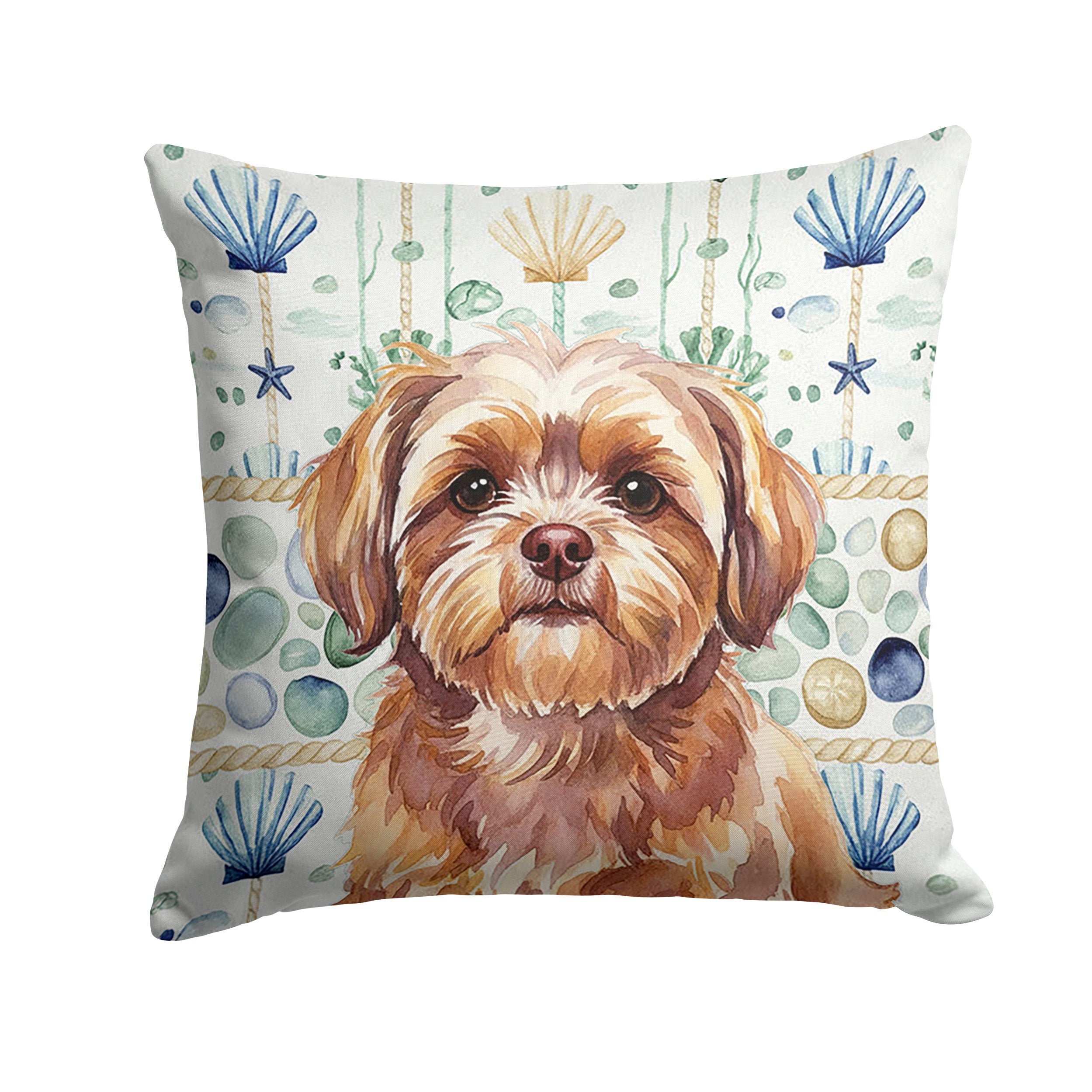 Liver Shih Tzu Coastal Sea Glass Decorative Throw Pillow 14x14 Indoor Outdoor Accent Cushion, Fabric Cover with Insert for Sofa, Bed, Porch & Living Room