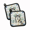 Agouti Siberian Husky Coastal Sea Glass Pot Holder Set of 2 Heat Resistant Quilted Hot Pads 7.5 x 7.5 Inch, Insulated Kitchen Trivets for Cooking & Baking