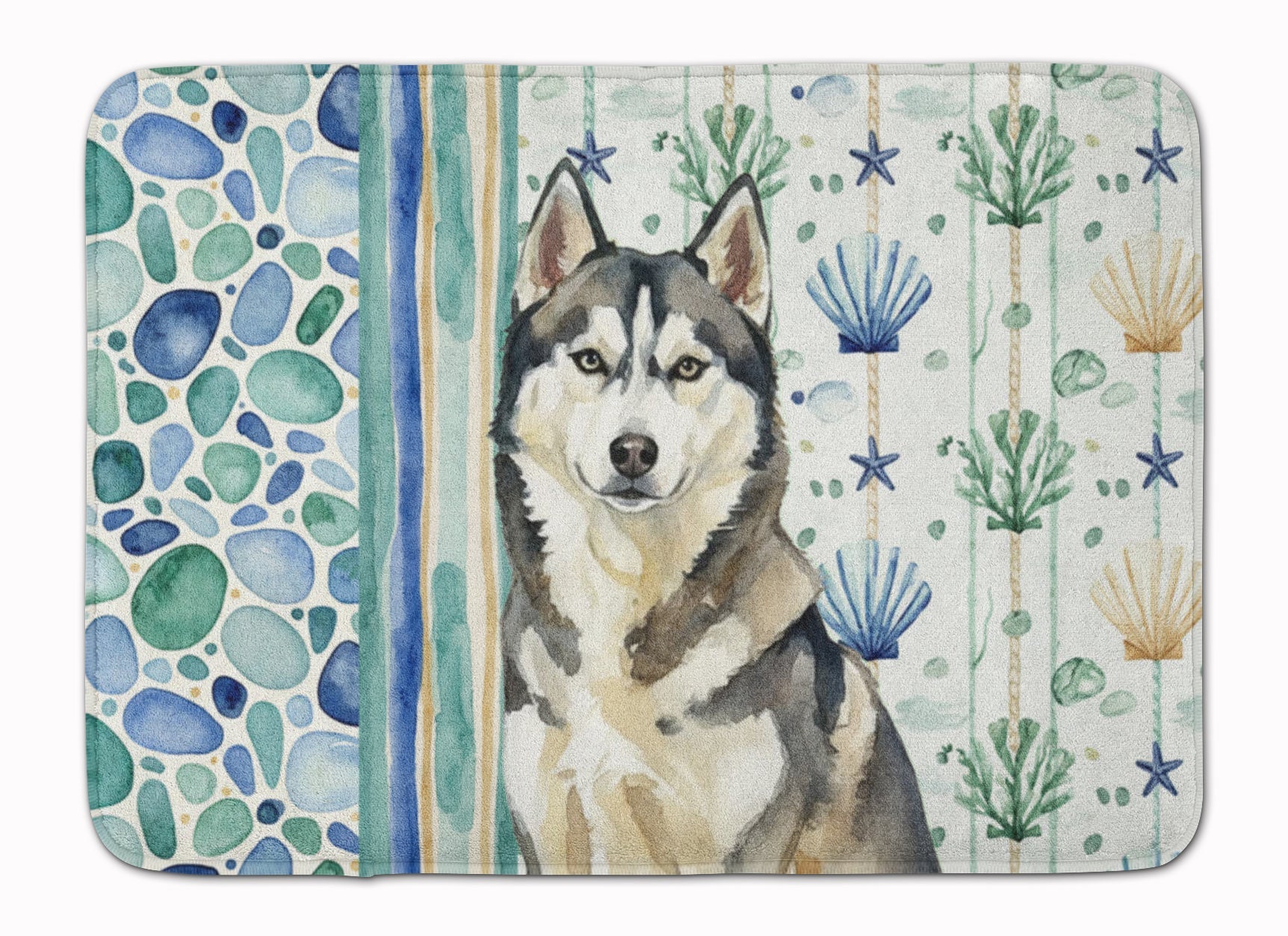 Agouti Siberian Husky Coastal Sea Glass Memory Foam Kitchen Mat Machine Washable Anti-Fatigue Cushion Comfort Bath or Kitchen Rug