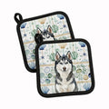 Siberian Husky Coastal Sea Glass Pot Holder Set of 2 Heat Resistant Quilted Hot Pads 7.5 x 7.5 Inch, Insulated Kitchen Trivets for Cooking & Baking