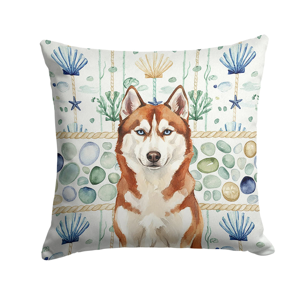 Red and White Siberian Husky Coastal Sea Glass Decorative Throw Pillow 18x18 Indoor Outdoor Accent Cushion, Fabric Cover with Insert for Sofa, Bed, Porch & Living Room
