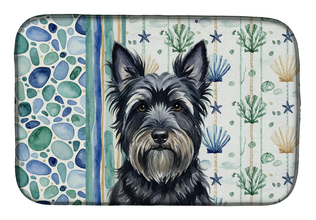 Black Skye Terrier Coastal Sea Glass Dish Drying Mat Absorbent Dish Drying Mat Pad for Kitchen Counter Dish Drainer Mat for Countertop, 14 x 21", Multicolor