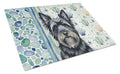 Black Skye Terrier Coastal Sea Glass Cutting Board Tempered Glass Kitchen Cutting Surface, Heat Resistant Chopping, Non-Slip Feet, Food Prep & Serving