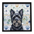 Black Skye Terrier Coastal Sea Glass Framed Metal Print Bathroom, Kitchen, Office, Home Decor Wall Art Ready to Hang, Square, 8X8