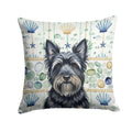Black Skye Terrier Coastal Sea Glass Decorative Throw Pillow 18x18 Indoor Outdoor Accent Cushion, Fabric Cover with Insert for Sofa, Bed, Porch & Living Room
