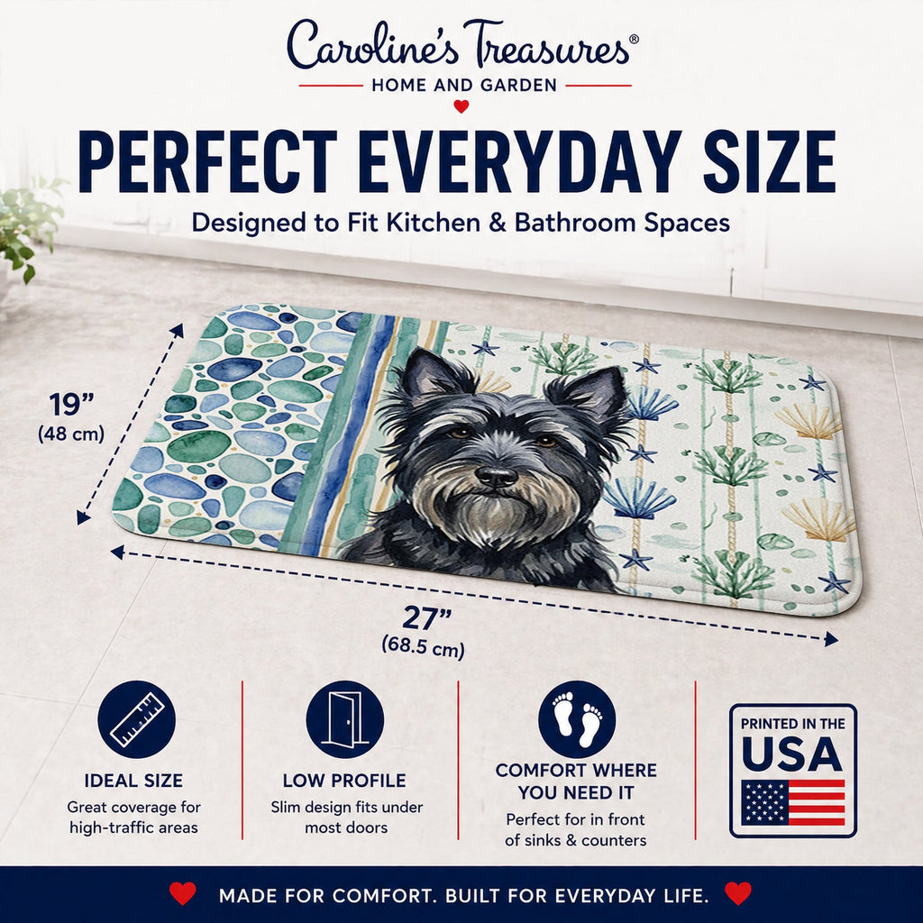 Black Skye Terrier Coastal Sea Glass Memory Foam Kitchen Mat Machine Washable Anti-Fatigue Cushion Comfort Bath or Kitchen Rug