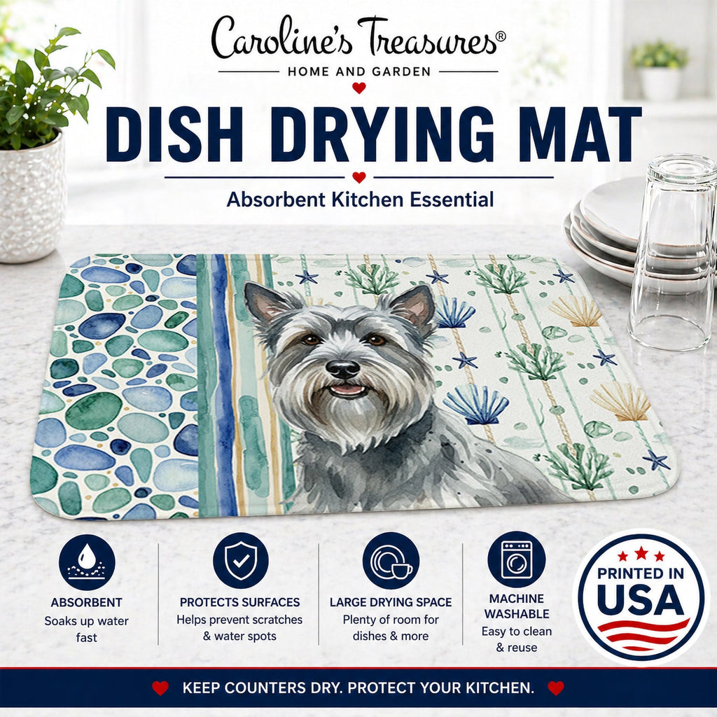 Gray Skye Terrier Coastal Sea Glass Dish Drying Mat Absorbent Dish Drying Mat Pad for Kitchen Counter Dish Drainer Mat for Countertop, 14 x 21", Multicolor