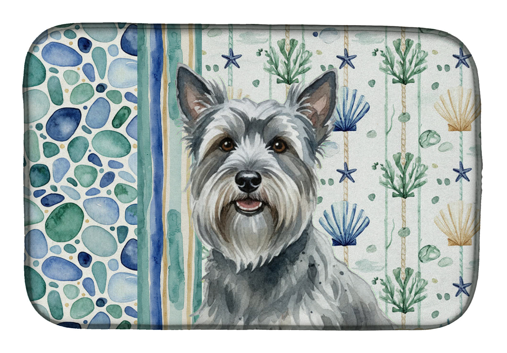 Gray Skye Terrier Coastal Sea Glass Dish Drying Mat Absorbent Dish Drying Mat Pad for Kitchen Counter Dish Drainer Mat for Countertop, 14 x 21", Multicolor