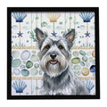 Gray Skye Terrier Coastal Sea Glass Framed Metal Print Bathroom, Kitchen, Office, Home Decor Wall Art Ready to Hang, Square, 8X8