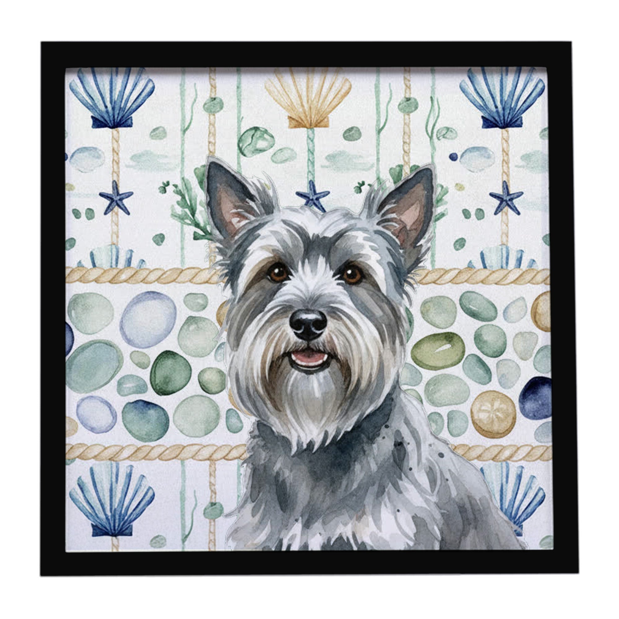 Gray Skye Terrier Coastal Sea Glass Framed Metal Print Bathroom, Kitchen, Office, Home Decor Wall Art Ready to Hang, Square, 8X8