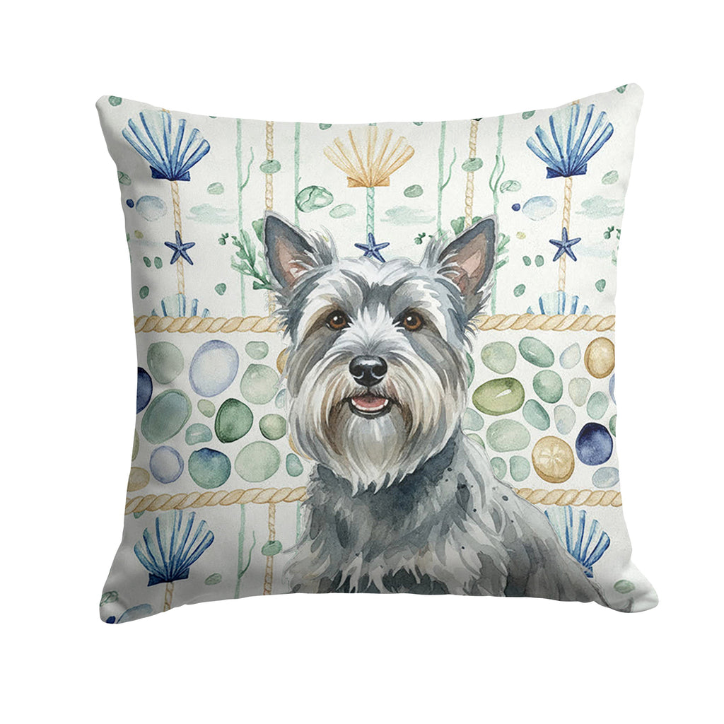 Gray Skye Terrier Coastal Sea Glass Decorative Throw Pillow 14x14 Indoor Outdoor Accent Cushion, Fabric Cover with Insert for Sofa, Bed, Porch & Living Room