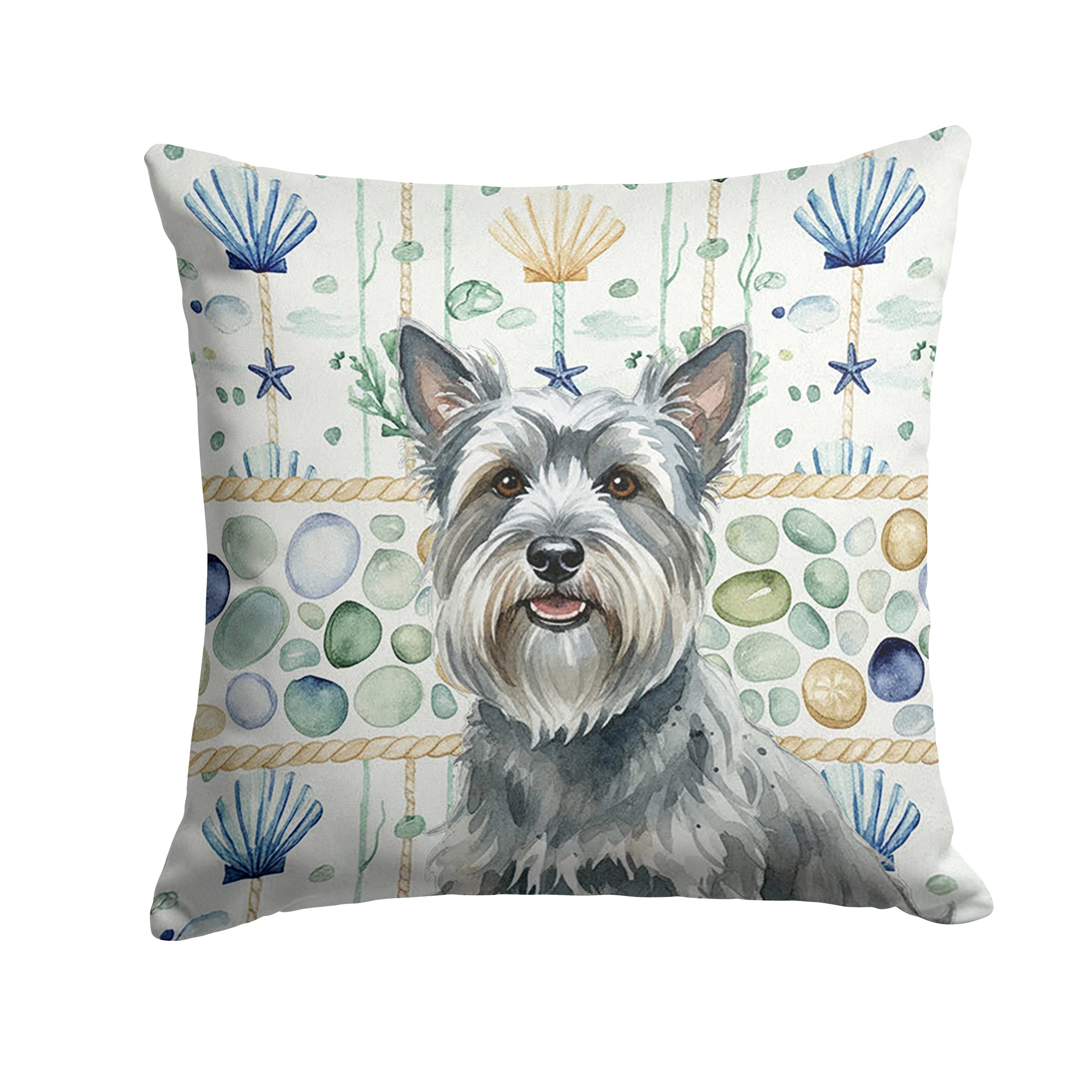 Gray Skye Terrier Coastal Sea Glass Decorative Throw Pillow 14x14 Indoor Outdoor Accent Cushion, Fabric Cover with Insert for Sofa, Bed, Porch & Living Room