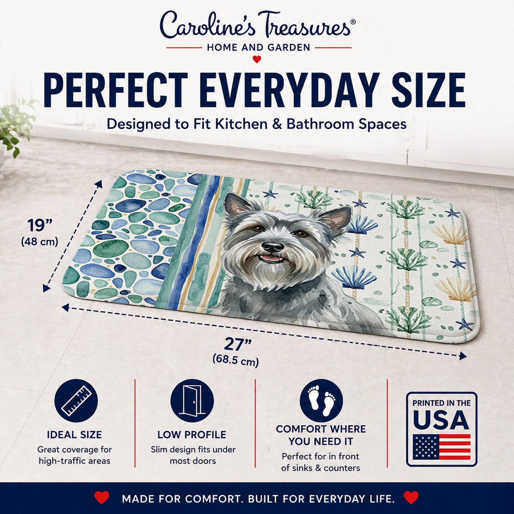 Gray Skye Terrier Coastal Sea Glass Memory Foam Kitchen Mat Machine Washable Anti-Fatigue Cushion Comfort Bath or Kitchen Rug