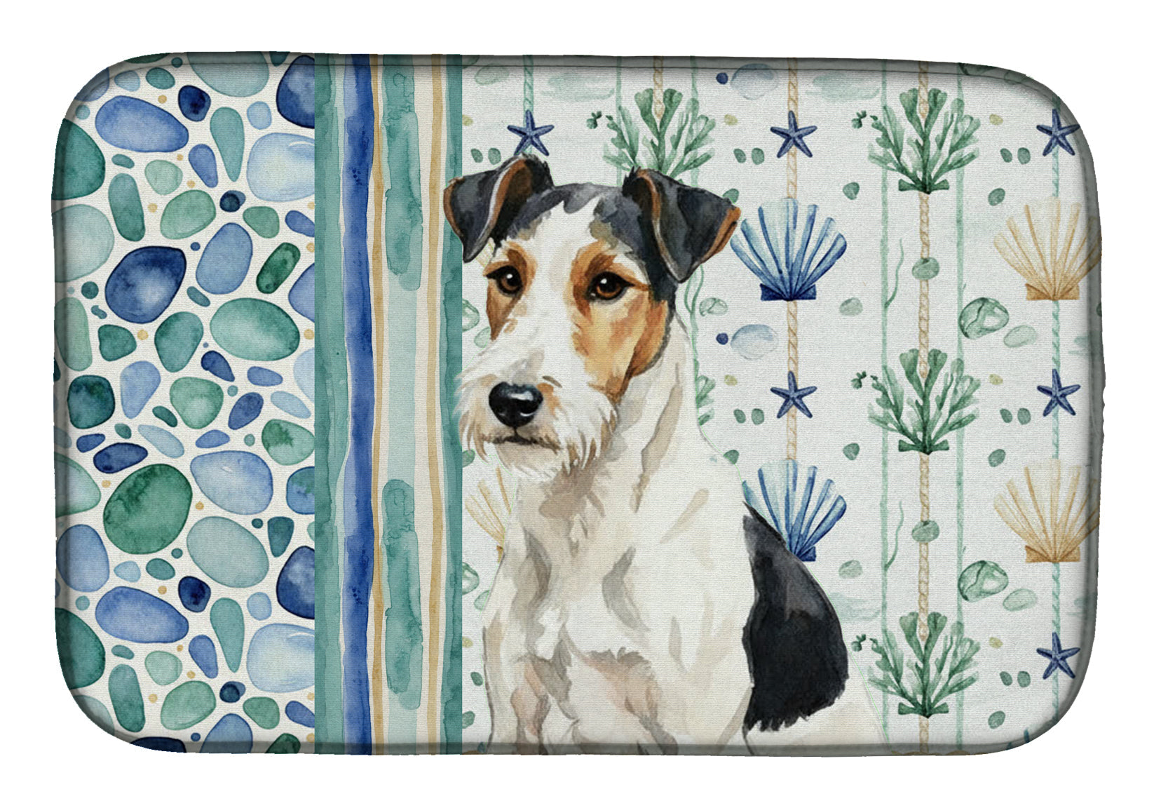 Smooth Fox Terrier Coastal Sea Glass Dish Drying Mat Absorbent Dish Drying Mat Pad for Kitchen Counter Dish Drainer Mat for Countertop, 14 x 21", Multicolor