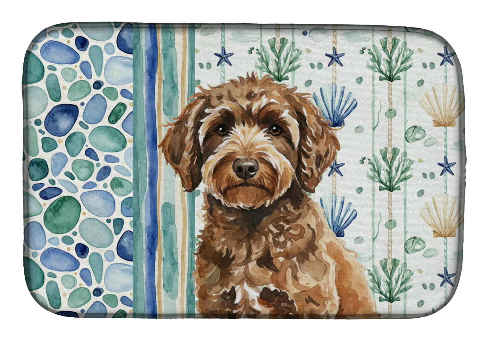 Spanish Water Dog Coastal Sea Glass Dish Drying Mat Absorbent Dish Drying Mat Pad for Kitchen Counter Dish Drainer Mat for Countertop, 14 x 21", Multicolor