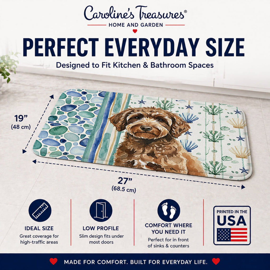 Spanish Water Dog Coastal Sea Glass Memory Foam Kitchen Mat Machine Washable Anti-Fatigue Cushion Comfort Bath or Kitchen Rug