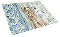 Spinone Italiano Coastal Sea Glass Cutting Board Tempered Glass Kitchen Cutting Surface, Heat Resistant Chopping, Non-Slip Feet, Food Prep & Serving