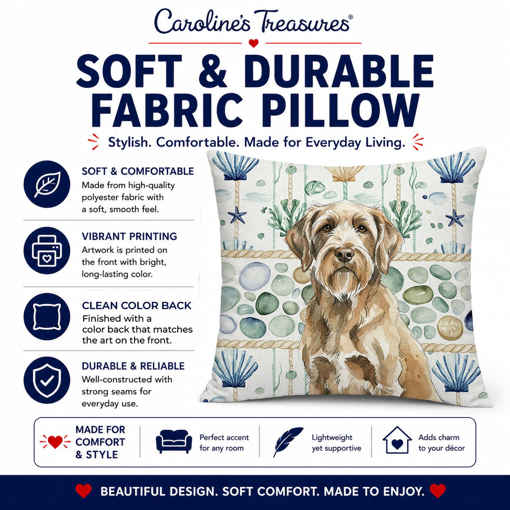 Spinone Italiano Coastal Sea Glass Decorative Throw Pillow 18x18 Indoor Outdoor Accent Cushion, Fabric Cover with Insert for Sofa, Bed, Porch & Living Room