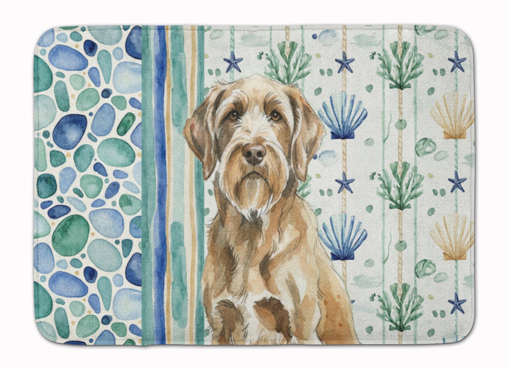 Spinone Italiano Coastal Sea Glass Memory Foam Kitchen Mat Machine Washable Anti-Fatigue Cushion Comfort Bath or Kitchen Rug