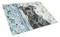 Black Staffordshire Bull Terrier Coastal Sea Glass Cutting Board Tempered Glass Kitchen Cutting Surface, Heat Resistant Chopping, Non-Slip Feet, Food Prep & Serving