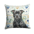 Black Staffordshire Bull Terrier Coastal Sea Glass Decorative Throw Pillow 18x18 Indoor Outdoor Accent Cushion, Fabric Cover with Insert for Sofa, Bed, Porch & Living Room