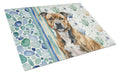 Brindle Staffordshire Bull Terrier Coastal Sea Glass Cutting Board Tempered Glass Kitchen Cutting Surface, Heat Resistant Chopping, Non-Slip Feet, Food Prep & Serving