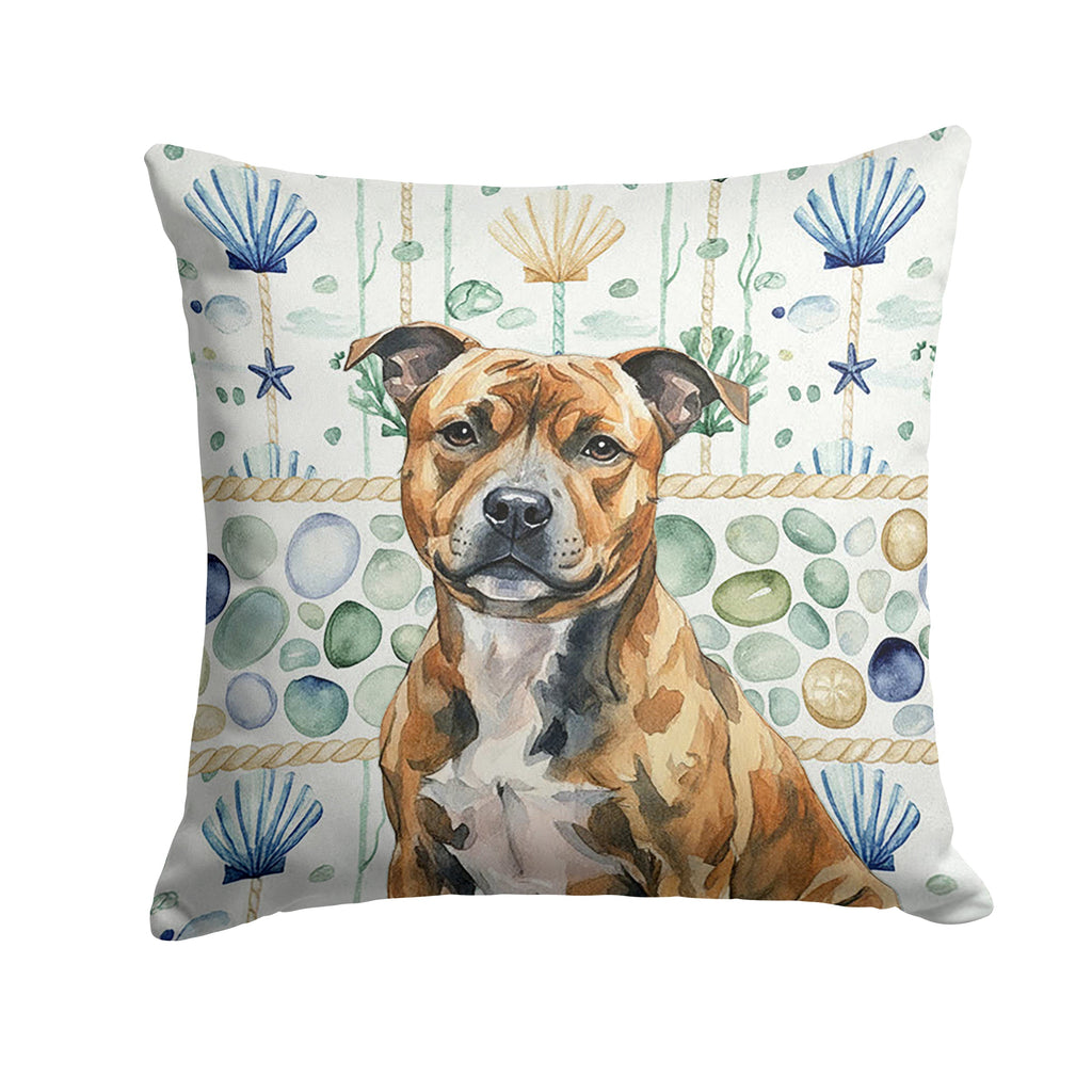 Brindle Staffordshire Bull Terrier Coastal Sea Glass Decorative Throw Pillow 18x18 Indoor Outdoor Accent Cushion, Fabric Cover with Insert for Sofa, Bed, Porch & Living Room
