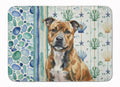 Brindle Staffordshire Bull Terrier Coastal Sea Glass Memory Foam Kitchen Mat Machine Washable Anti-Fatigue Cushion Comfort Bath or Kitchen Rug