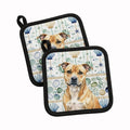 Fawn Staffordshire Bull Terrier Coastal Sea Glass Pot Holder Set of 2 Heat Resistant Quilted Hot Pads 7.5 x 7.5 Inch, Insulated Kitchen Trivets for Cooking & Baking
