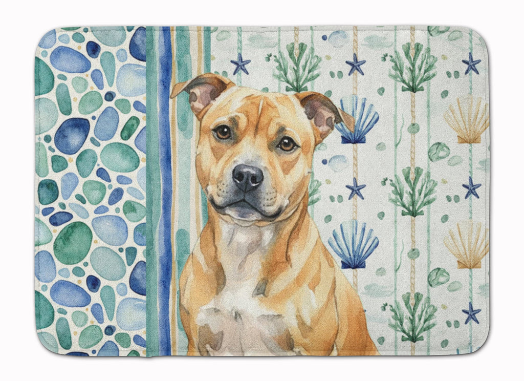 Fawn Staffordshire Bull Terrier Coastal Sea Glass Memory Foam Kitchen Mat Machine Washable Anti-Fatigue Cushion Comfort Bath or Kitchen Rug