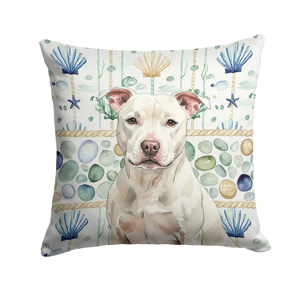 White Staffordshire Bull Terrier Coastal Sea Glass Decorative Throw Pillow 18x18 Indoor Outdoor Accent Cushion, Fabric Cover with Insert for Sofa, Bed, Porch & Living Room