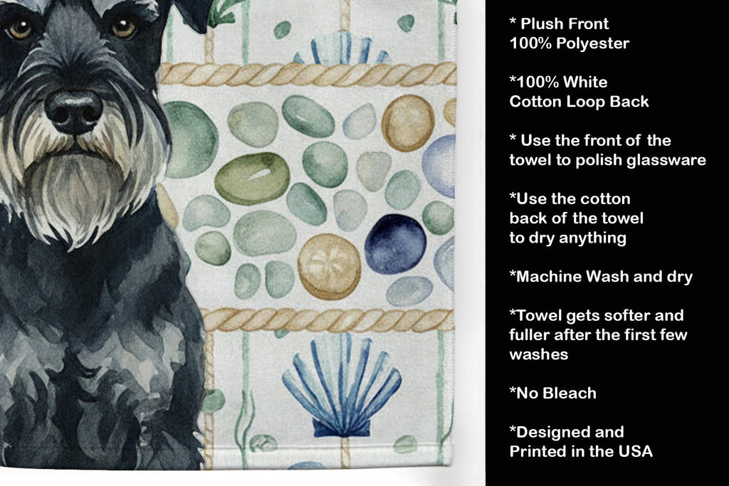Standard Schnauzer Coastal Sea Glass Kitchen Towel Velour Plush Front and Cotton Loop Back Machine Washable