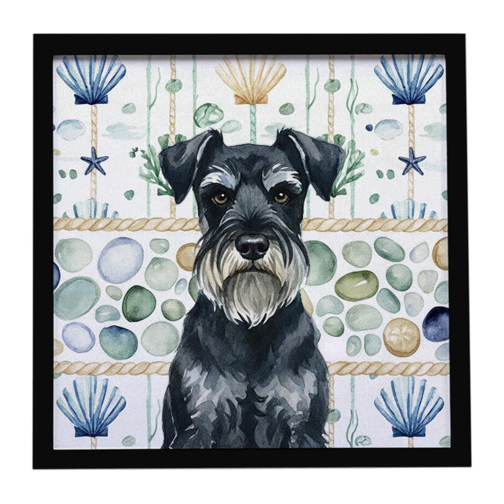 Standard Schnauzer Coastal Sea Glass Framed Metal Print Bathroom, Kitchen, Office, Home Decor Wall Art Ready to Hang, Square, 8X8