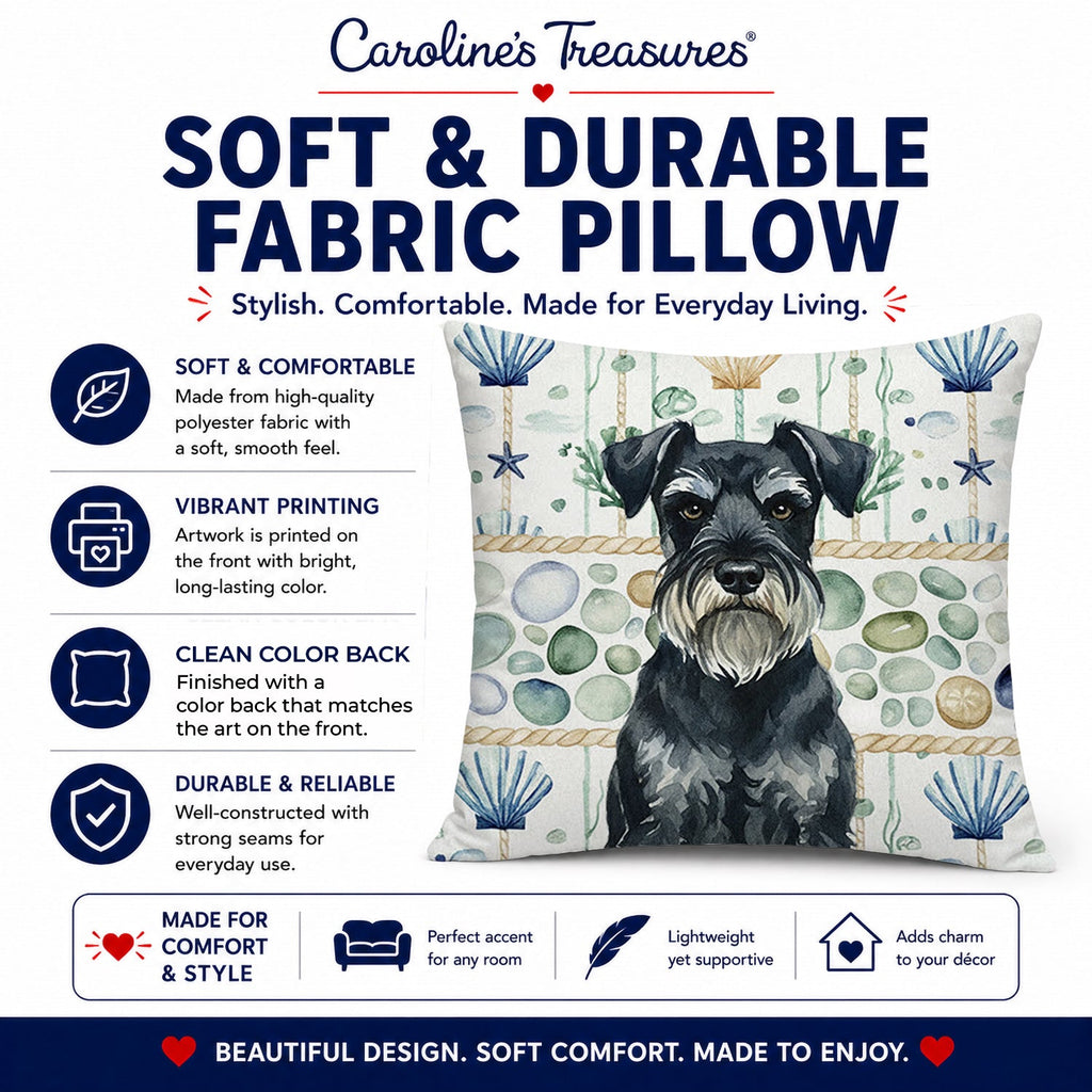 Standard Schnauzer Coastal Sea Glass Decorative Throw Pillow 14x14 Indoor Outdoor Accent Cushion, Fabric Cover with Insert for Sofa, Bed, Porch & Living Room