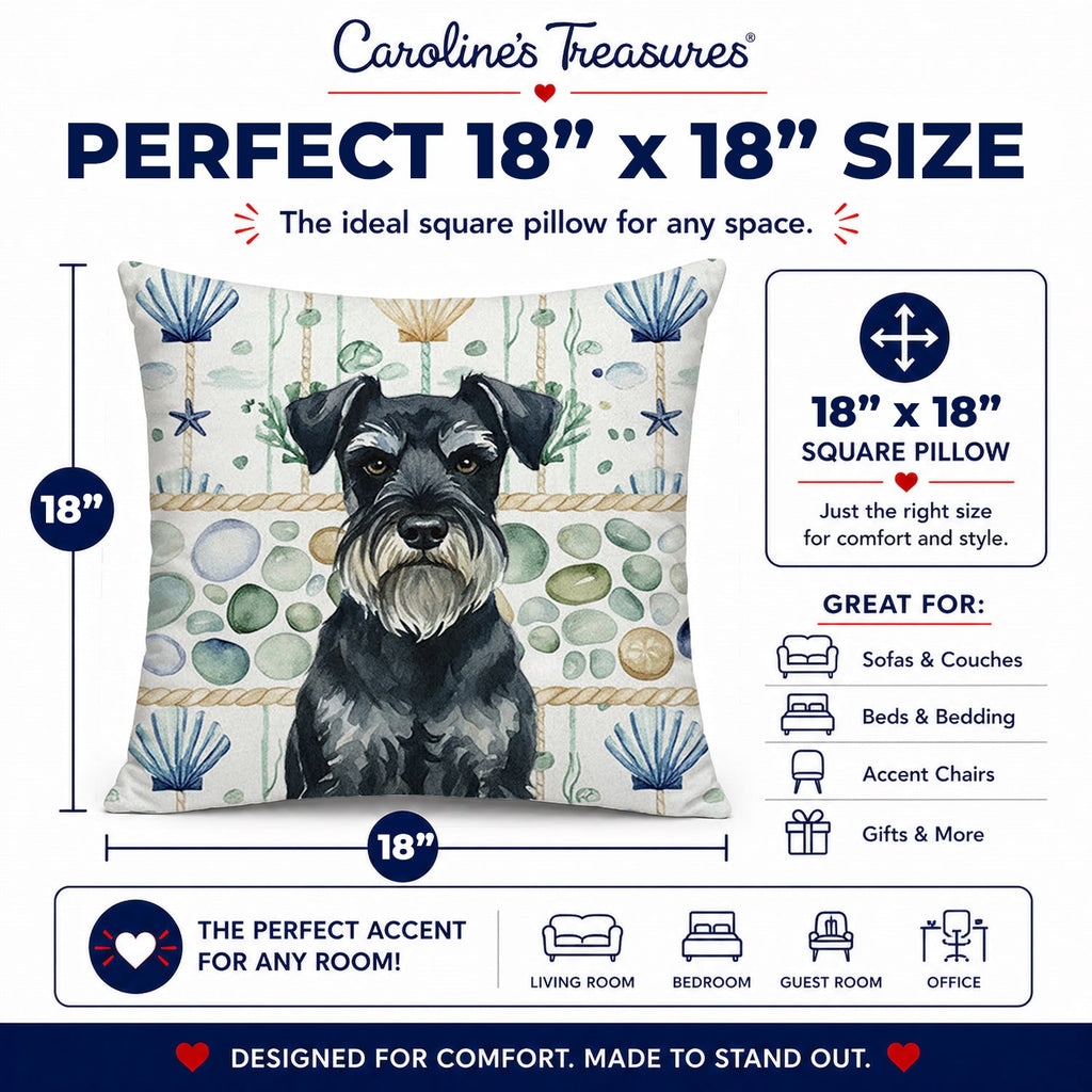 Standard Schnauzer Coastal Sea Glass Decorative Throw Pillow 18x18 Indoor Outdoor Accent Cushion, Fabric Cover with Insert for Sofa, Bed, Porch & Living Room