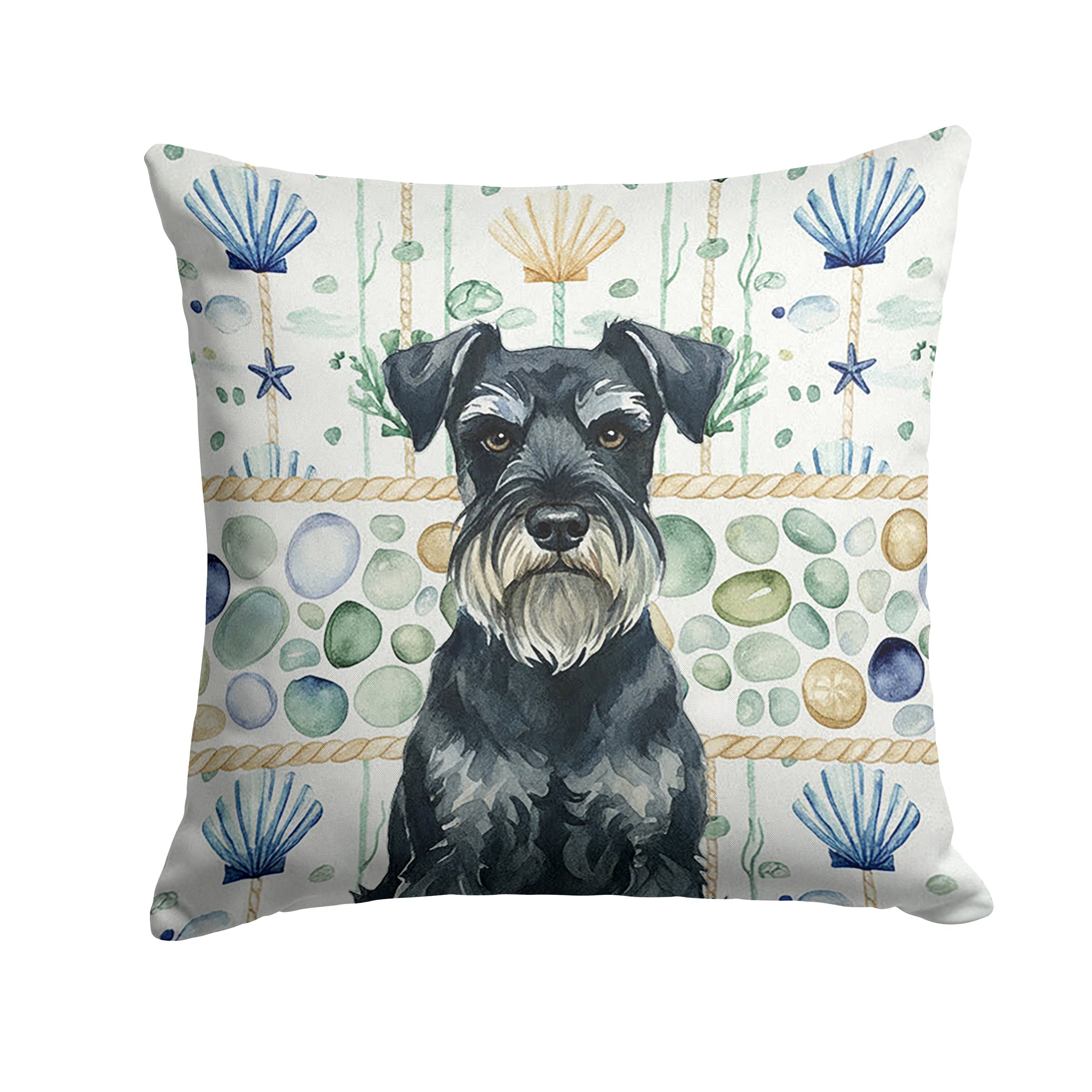 Standard Schnauzer Coastal Sea Glass Decorative Throw Pillow 18x18 Indoor Outdoor Accent Cushion, Fabric Cover with Insert for Sofa, Bed, Porch & Living Room