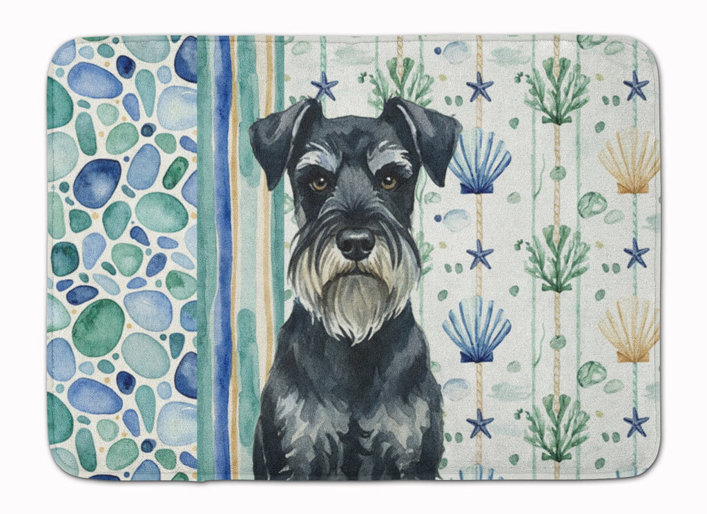Standard Schnauzer Coastal Sea Glass Memory Foam Kitchen Mat Machine Washable Anti-Fatigue Cushion Comfort Bath or Kitchen Rug