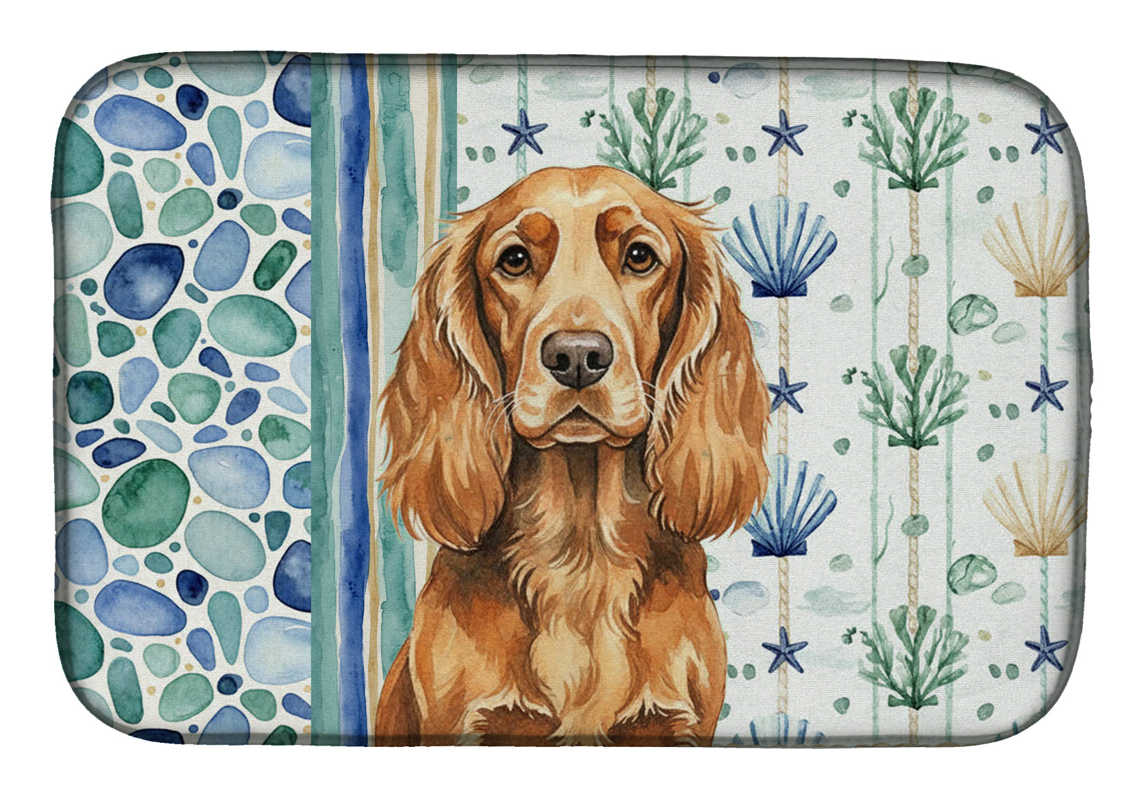 Sussex Spaniel Coastal Sea Glass Dish Drying Mat Absorbent Dish Drying Mat Pad for Kitchen Counter Dish Drainer Mat for Countertop, 14 x 21", Multicolor