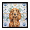 Sussex Spaniel Coastal Sea Glass Framed Metal Print Bathroom, Kitchen, Office, Home Decor Wall Art Ready to Hang, Square, 8X8